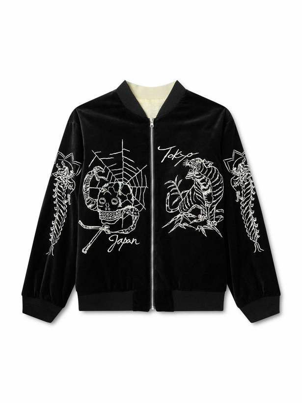Photo: Neighborhood - Souvenir Reversible Embroidered Cotton-Velvet and Satin Bomber Jacket - Black