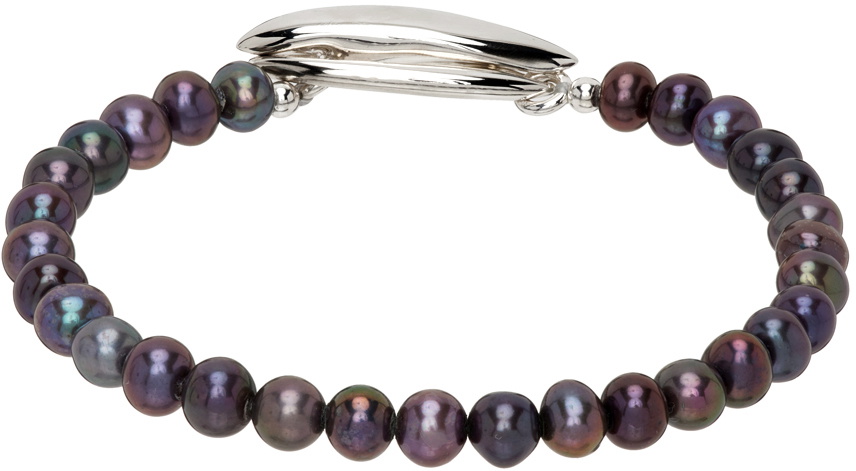 SWEETLIMEJUICE Silver & Black Pearl T-Bar Bracelet