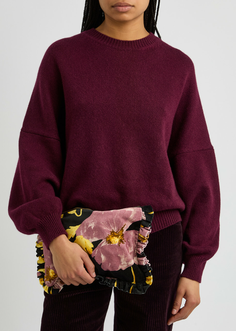 LA Double J Floral Velvet Hand Pochette Pouch - Multicoloured - One Size