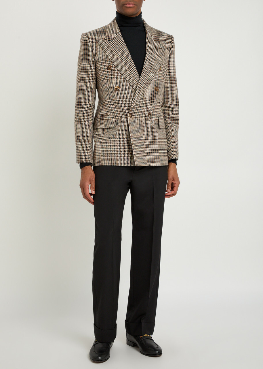 Valentino Garavani Houndstooth Double-breasted Wool Blazer Beige