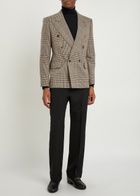 Valentino Garavani Houndstooth Double-breasted Wool Blazer Beige