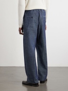NN07 - Kay 10056 Straight-Leg Pleated Organic Cotton-Chambray Trousers - Blue