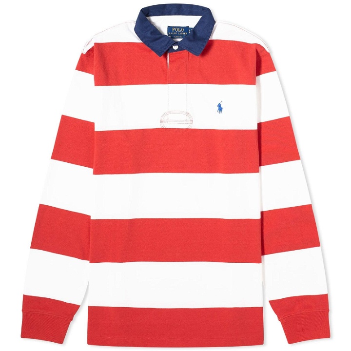 Photo: Polo Ralph Lauren Men's Block Stripe Rugby Shirt in Post Red/White
