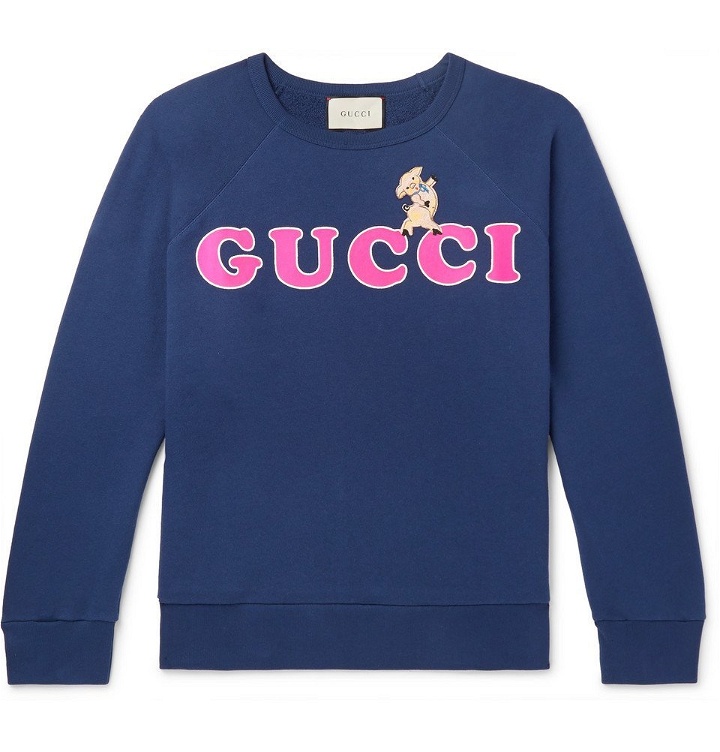 Photo: Gucci - Embroidered Logo-Print Loopback Cotton-Jersey Sweatshirt - Men - Navy