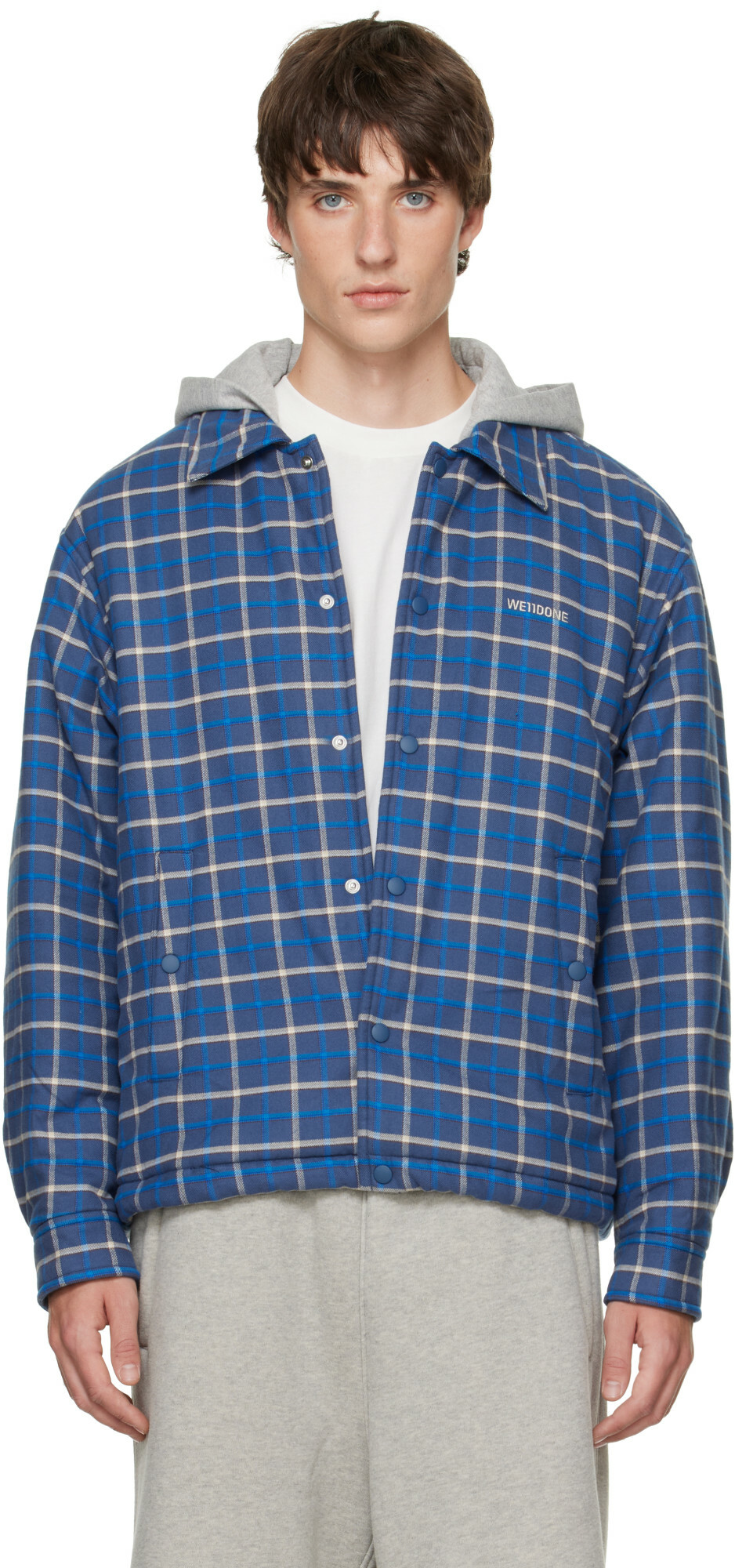 We11done Blue Hooded Shirt Jacket