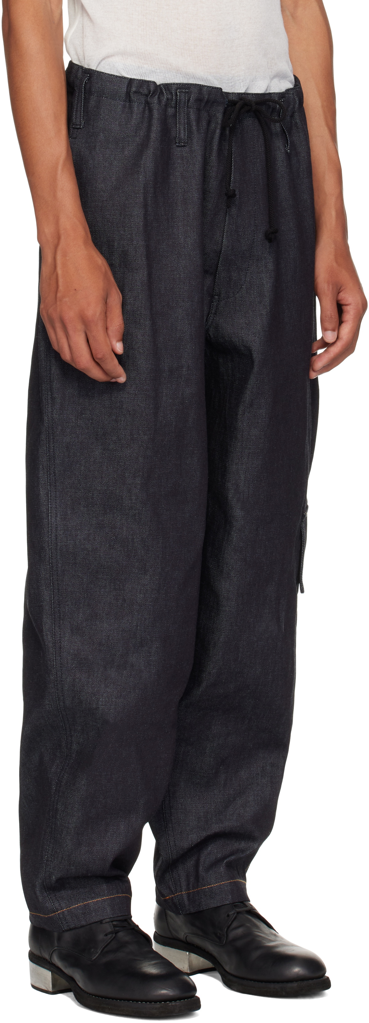 Y's For Men Navy Side Tuck Denim Cargo Pants