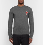 AMI - Slim-Fit Appliquéd Merino Wool Sweater - Men - Gray