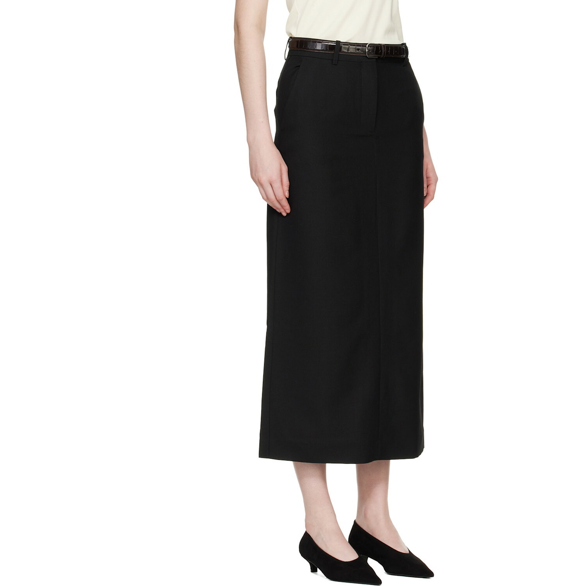 TOTEME Black Low-Waist Straight Maxi Skirt