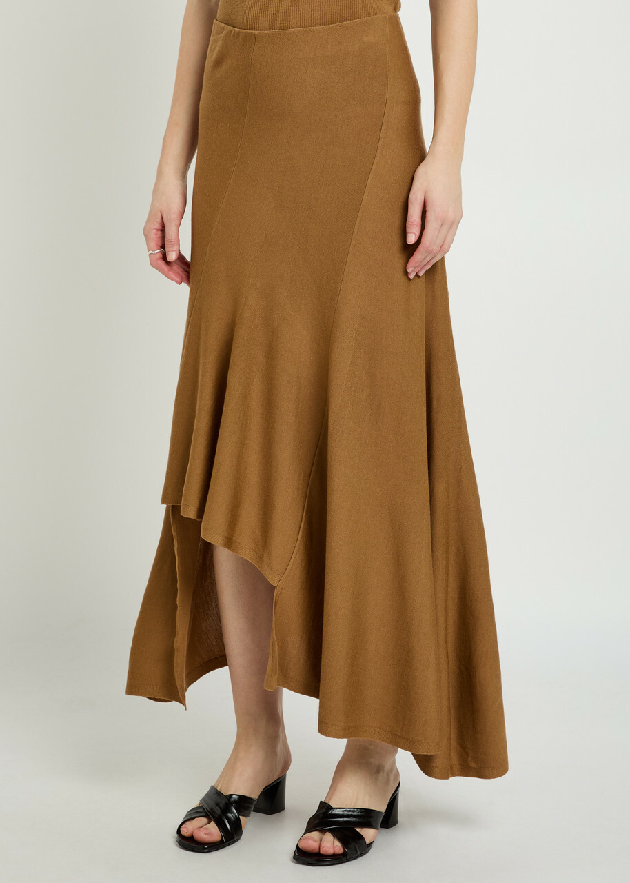 Khaite Miranda Ribbed Asymmetric Wool-blend Midi Skirt Camel