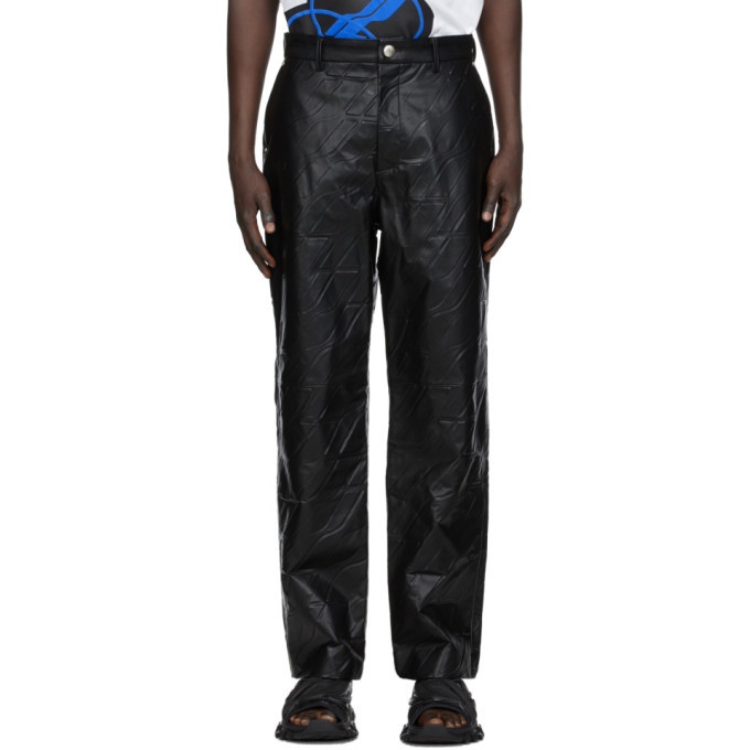 Photo: We11done Black Faux-Leather Embossed Trousers