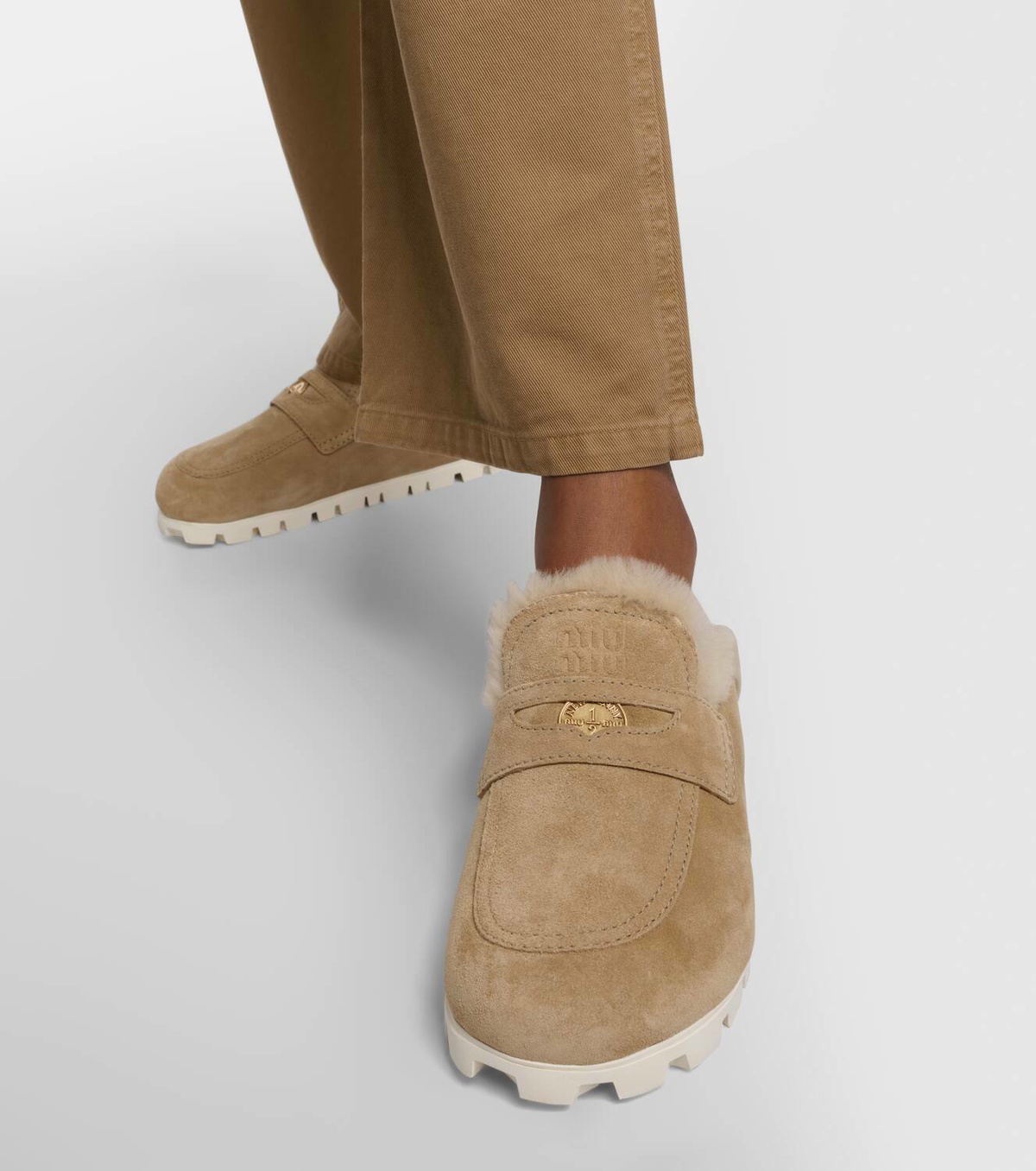 Miu Miu Shearling-lined suede slippers Miu Miu