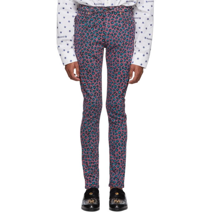 Photo: Gucci Pink and Blue Leopard Skinny Jeans