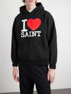 SAINT MXXXXXX - I Love Saint Logo-Print Cotton-Jersey Hoodie - Black