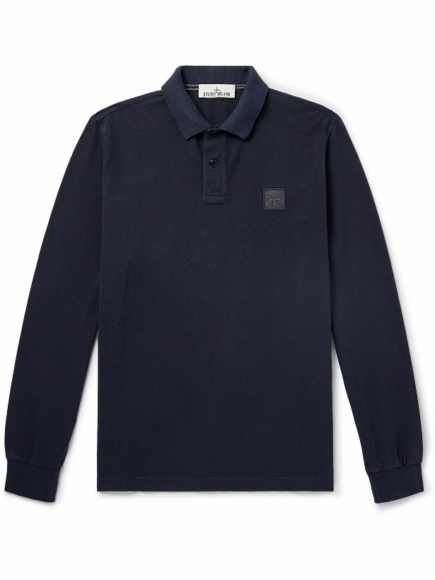 Photo: Stone Island - Logo-Appliquéd Garment-Dyed Cotton-Piqué Polo Shirt - Blue