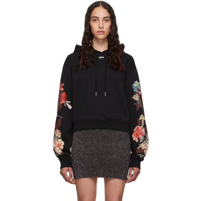 Off-White Black Cropped Flowers Hoodie Off-White