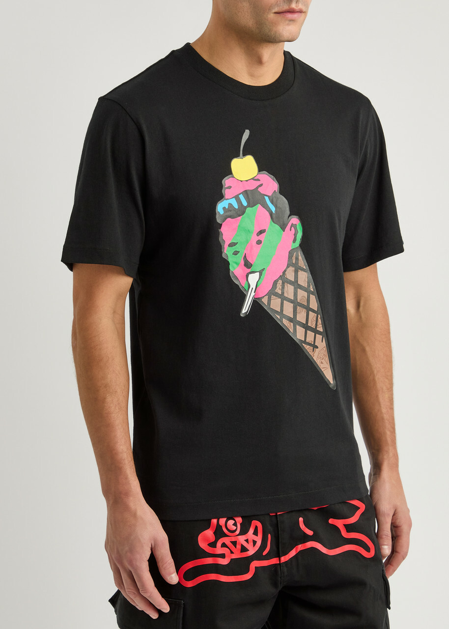 Ice Cream Cone Man Printed Cotton T-shirt Black ICECREAM