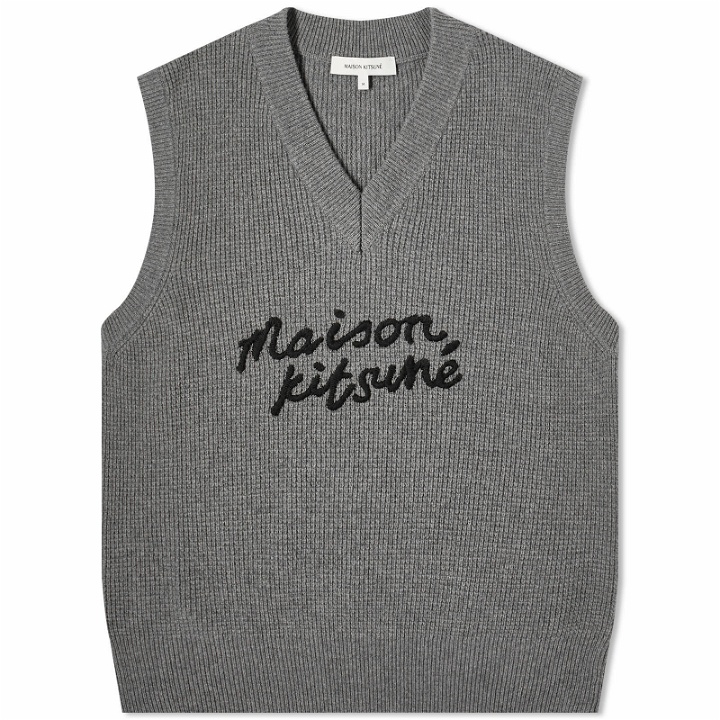Photo: Maison Kitsuné Men's Handwriting Logo Oversize Vest in Dark Grey Melange