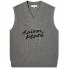 Maison Kitsuné Men's Handwriting Logo Oversize Vest in Dark Grey Melange