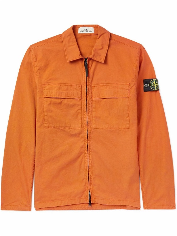 Photo: Stone Island - Logo-Appliquéd Cotton-Blend Twill Overshirt - Orange