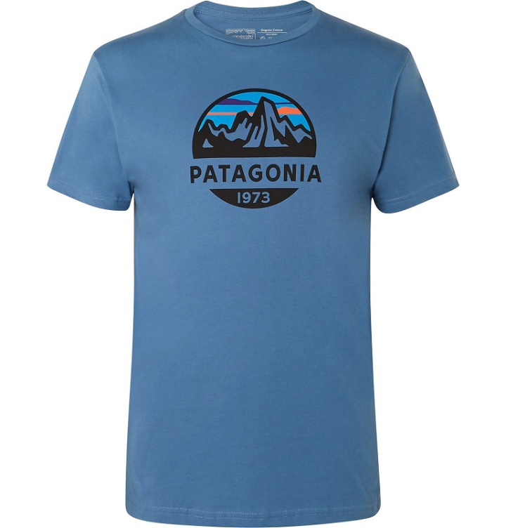 Photo: Patagonia - Fitz Roy Scope Logo-Print Organic Cotton-Jersey T-Shirt - Blue