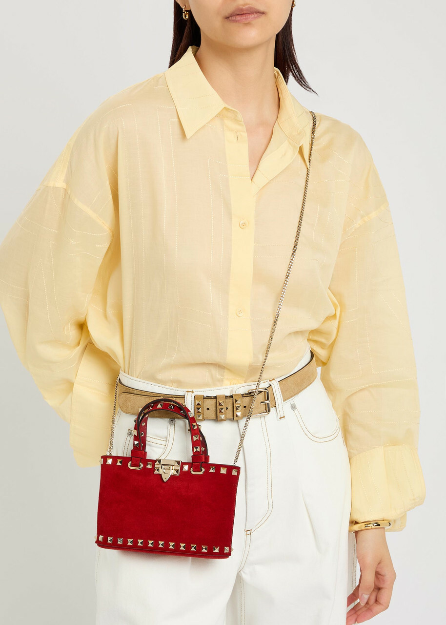 Valentino Rockstud Mini Suede Tote bag - Red - One Size