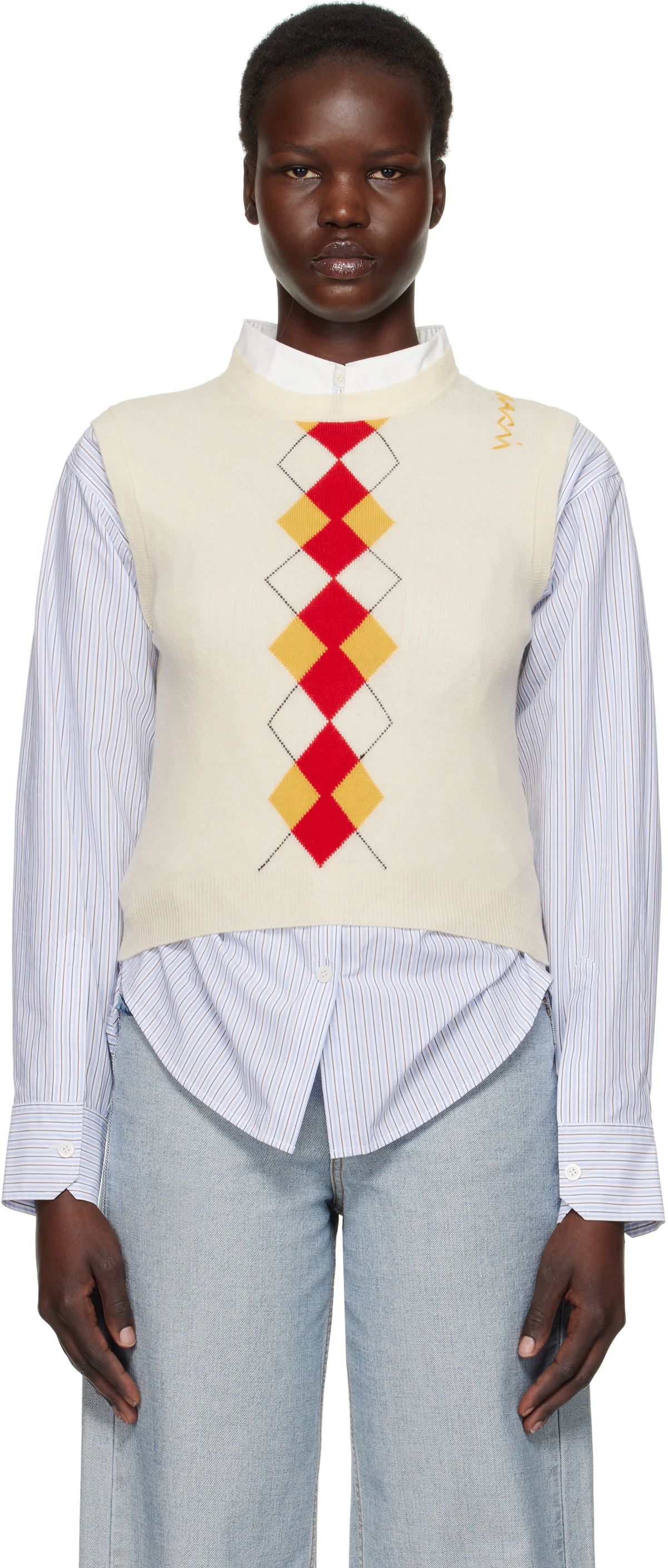 Marni Off-Whtie Argyle Vest