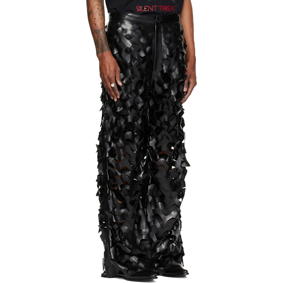 LU'U DAN Black Laser Cut Faux-Leather Trousers