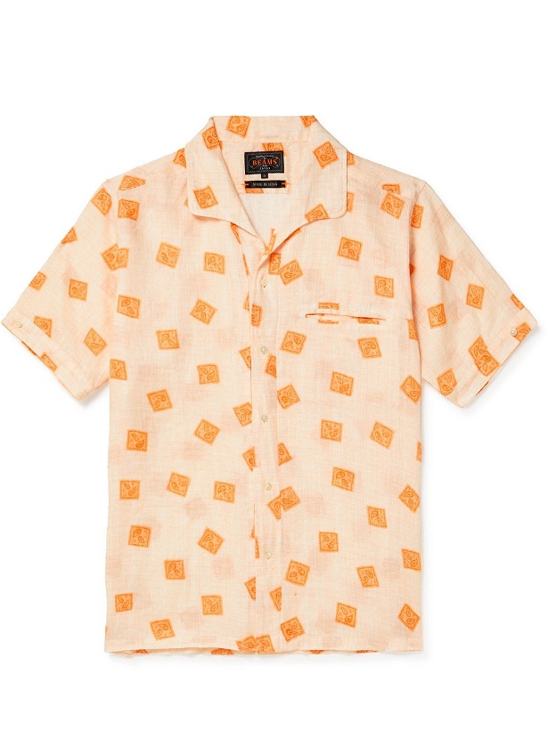 Photo: Beams Plus - Camp-Collar Printed Linen Shirt - Orange