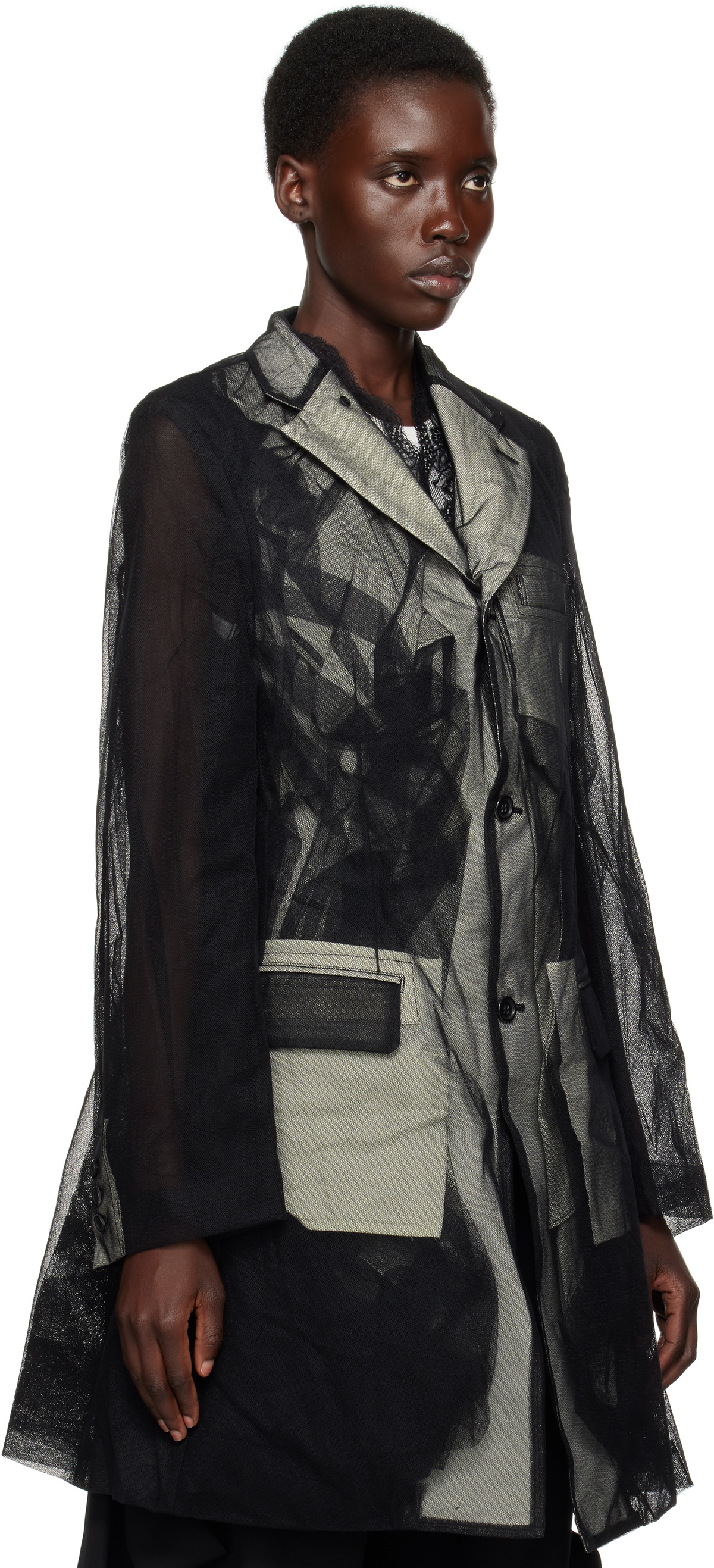 Comme des Garçons Homme Plus Black Nylon Tulle & Cotton Cloth Blazer
