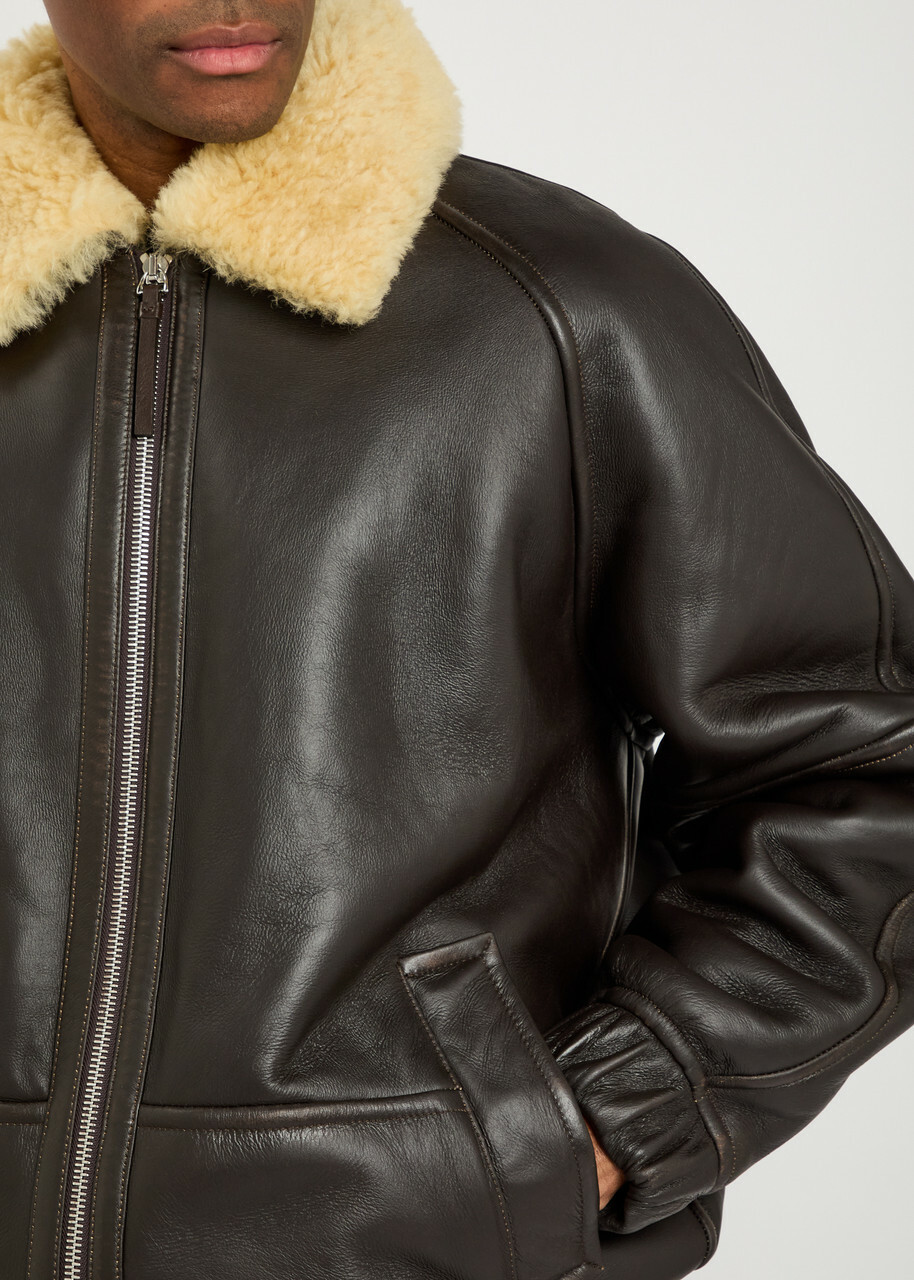 Jacquemus Le Bombardier Leather Bomber Jacket Dark Brown