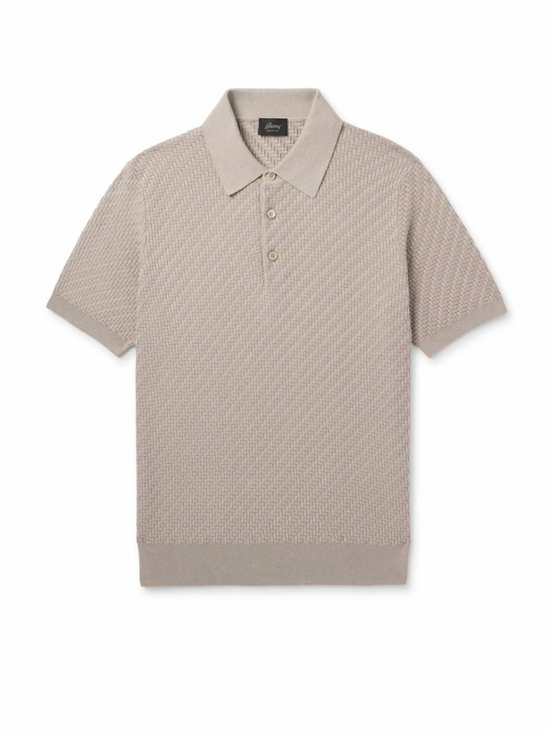 Photo: Brioni - Cotton, Silk and Cashmere-Blend Polo Shirt - Neutrals