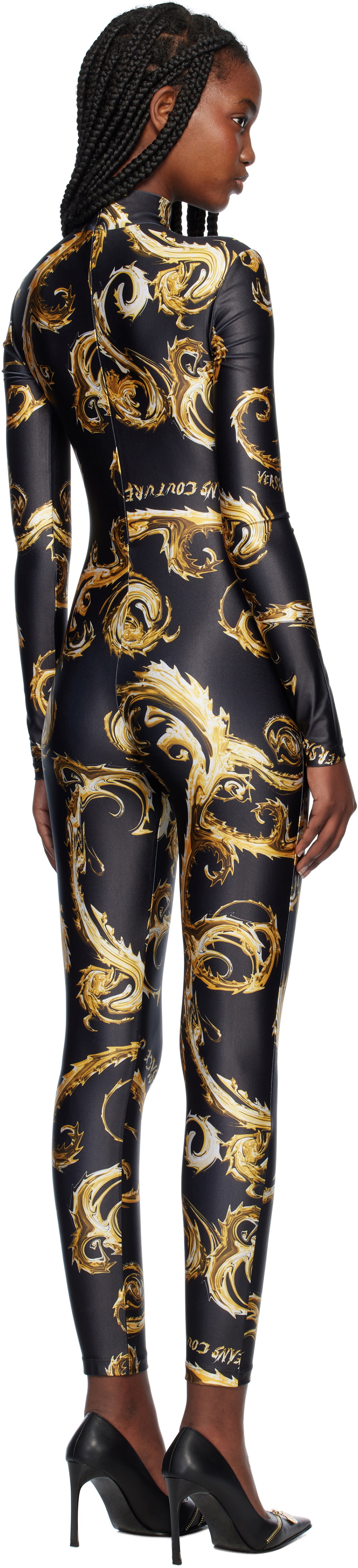 Versace Jeans Couture Black & Gold Chromo Couture Catsuit