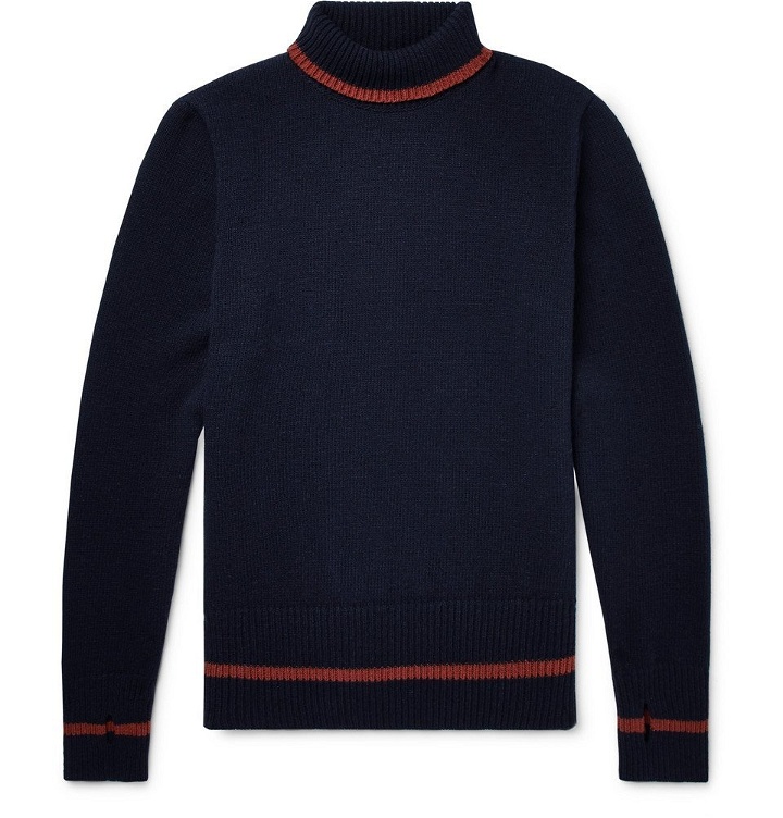 Photo: Oliver Spencer - Talbot Contrast-Trimmed Wool Rollneck Sweater - Navy