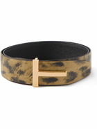 TOM FORD - 4cm Reversible Distressed Leopard-Print Full-Grain Leather Belt - Brown