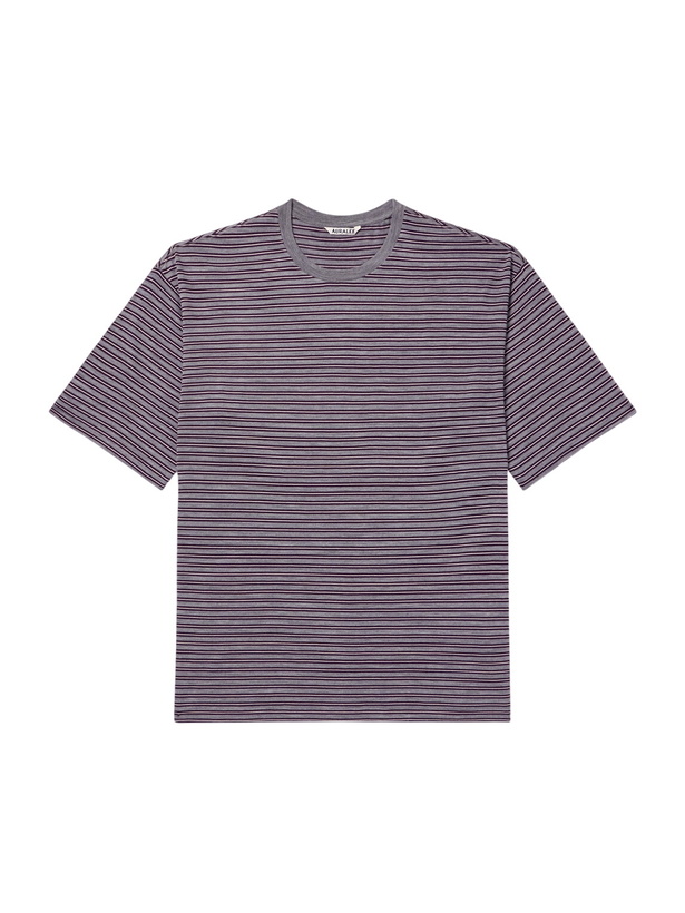 Photo: Auralee - Striped Wool-Jersey T-Shirt - Gray