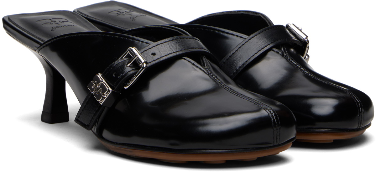 GANNI Black Sue Mule Heels
