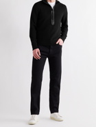 TOM FORD - Leather-Trimmed Merino Wool Half-Zip Sweater - Black