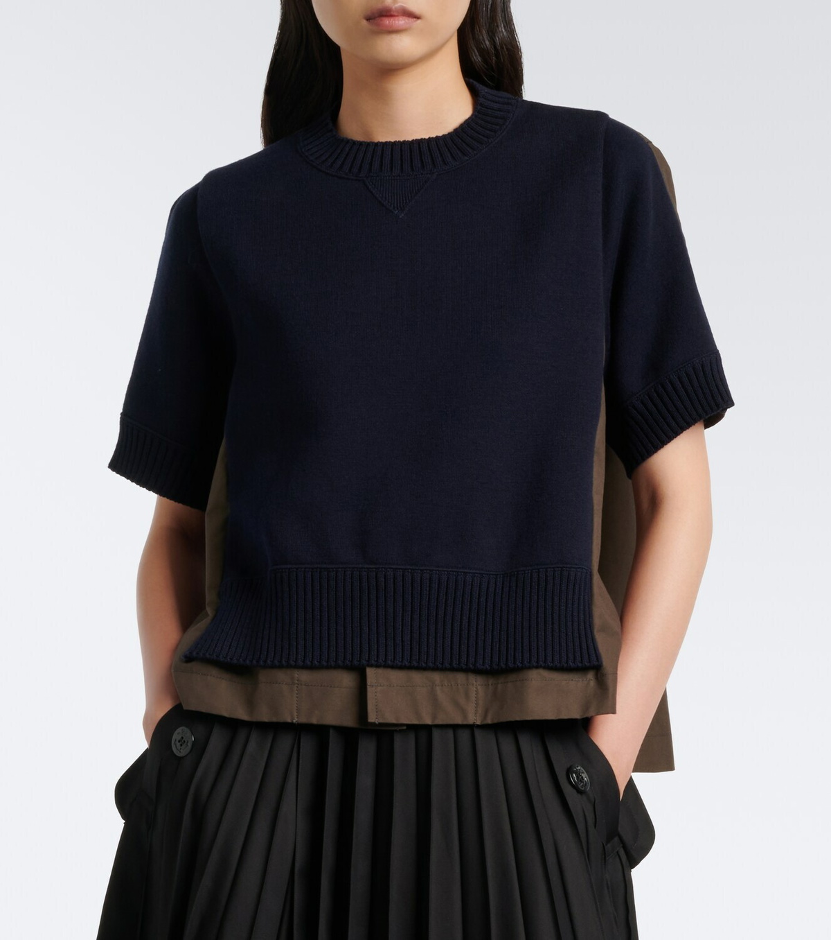 Sacai Knitted cotton and cashmere-blend top