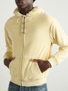 CELINE - Logo-Embroidered Cotton-Blend Velour Zip-Up Hoodie - Yellow