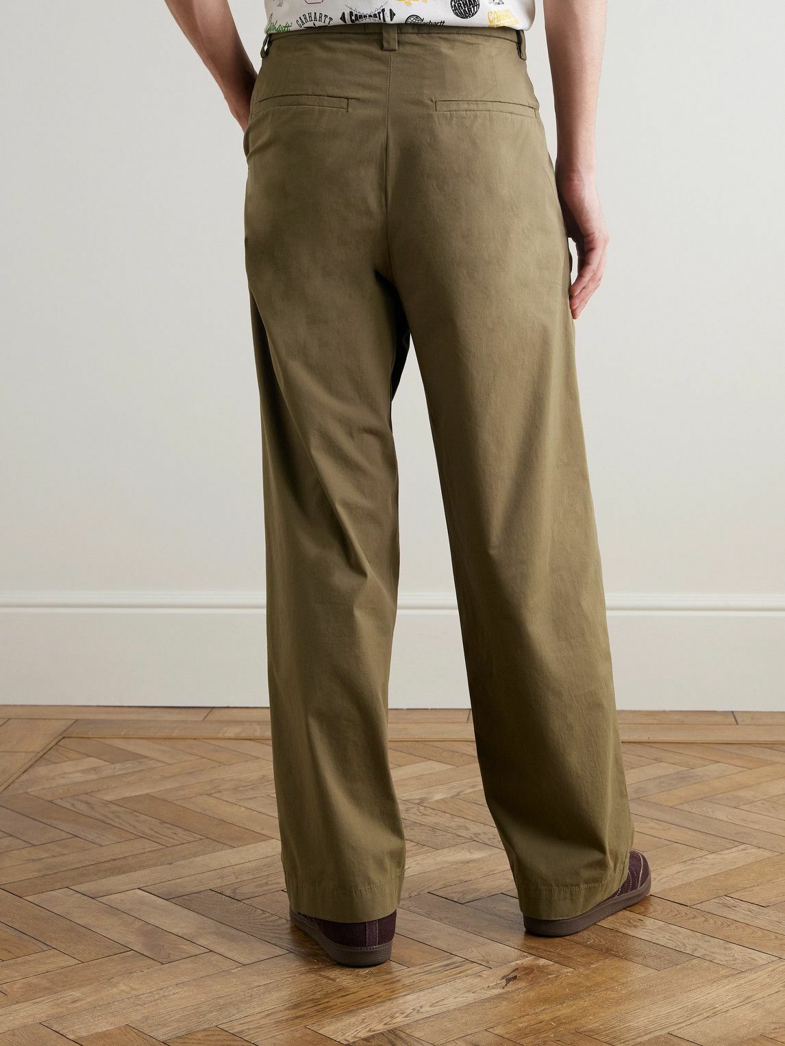 AGOLDE - Slater Straight-Leg Pleated Cotton-Twill Trousers - Green