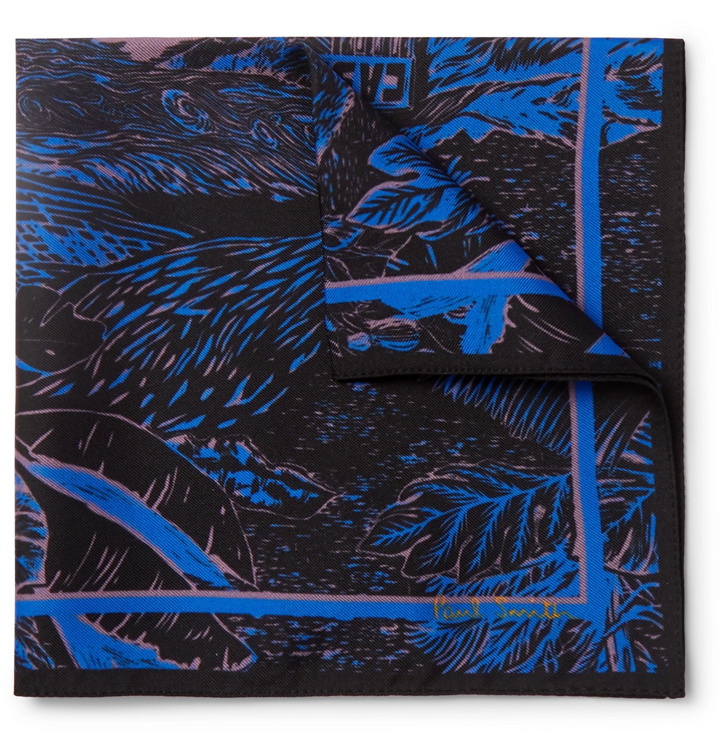 Photo: Paul Smith - Printed Silk-Twill Pocket Square - Blue