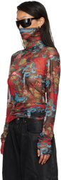 LU'U DAN Red Masked Mesh Turtleneck