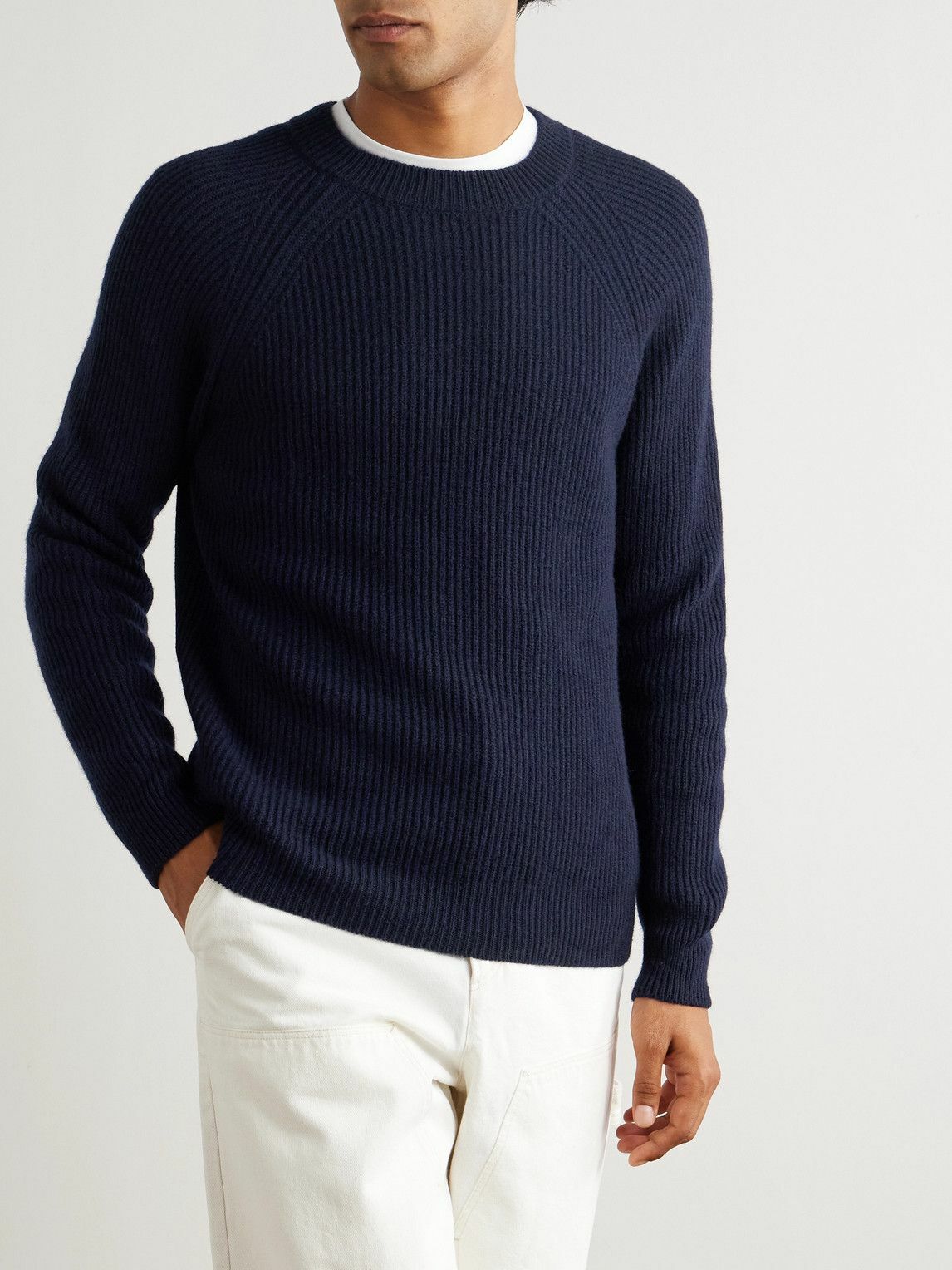 Incotex - Zanone Ribbed Virgin Wool Sweater - Blue