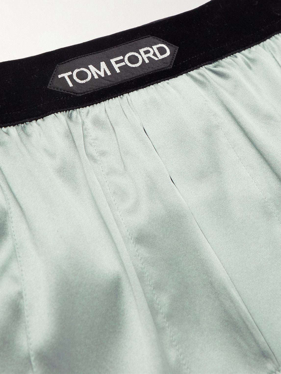 Tom Ford Velvet Trimmed Stretch Silk Satin Pyjama Trousers Green