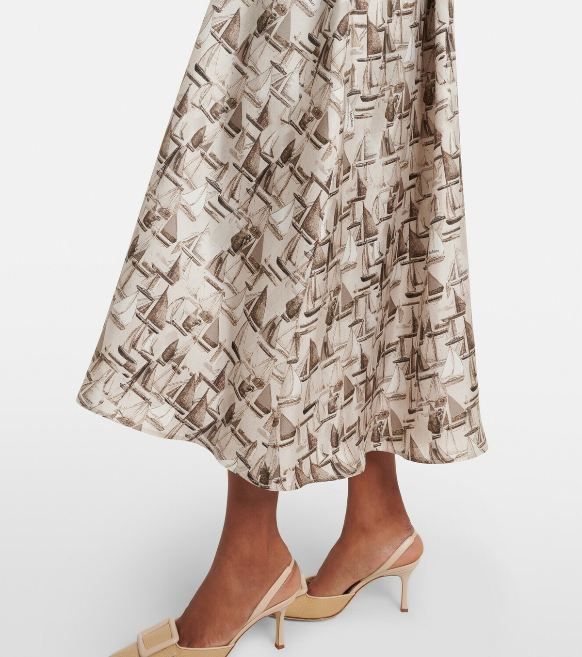 Max Mara Printed tie-neck silk twill midi dress