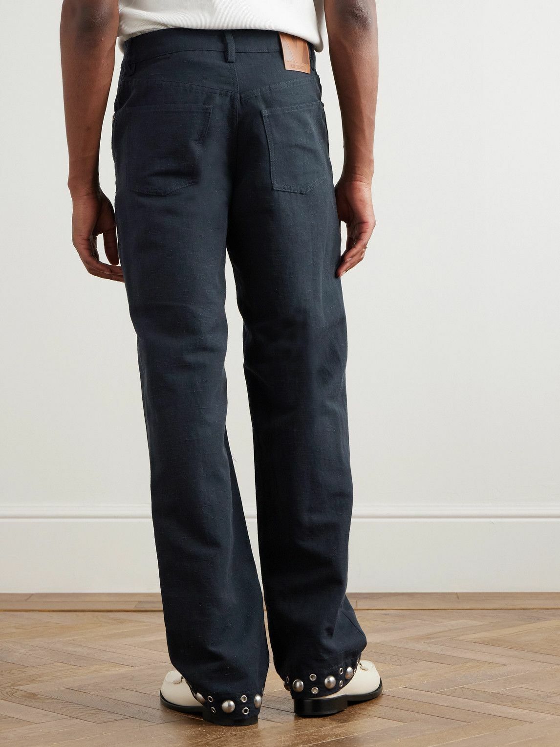 Valentino Garavani - Straight-Leg Embellished Linen and Cotton-Blend Trousers - Blue