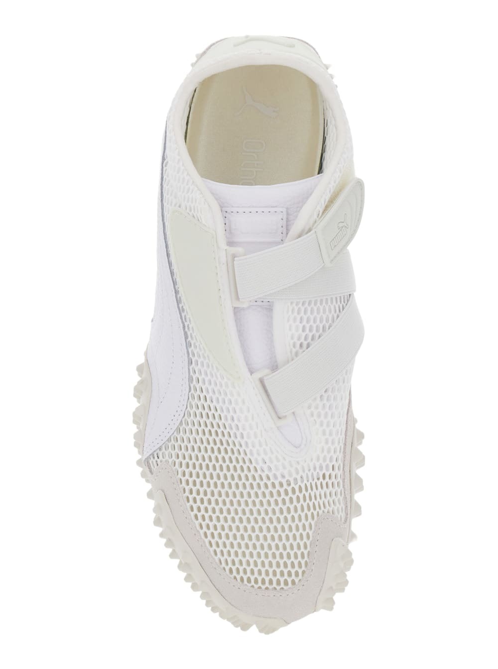Puma Mostro White Low Top Sneaker With Logo On Heel And Mesh Inserts In Fabric Unisex