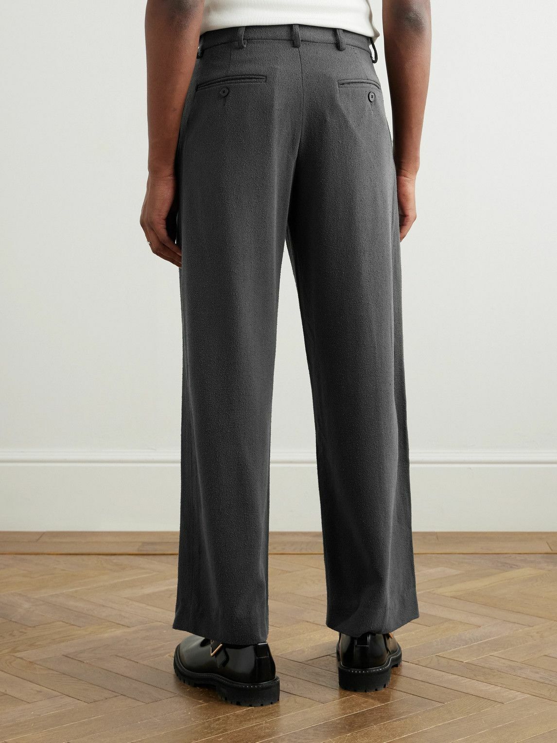 Small Talk - Straight-Leg Pleated Brushed Silk-Twill Trousers - Gray