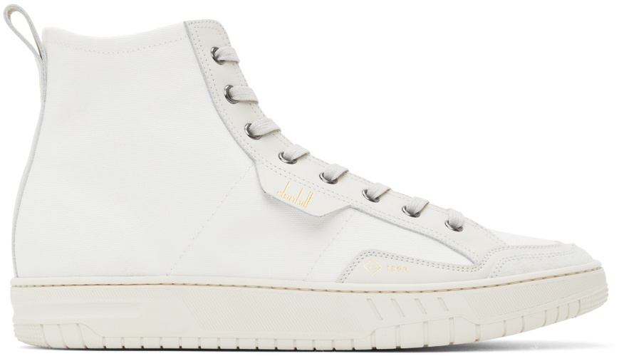 Photo: Dunhill White Canvas Court Sneakers