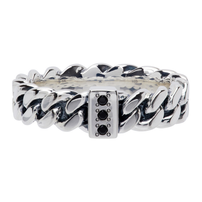 Tom Wood Silver Spinel Slim Chain Ring Tom Wood